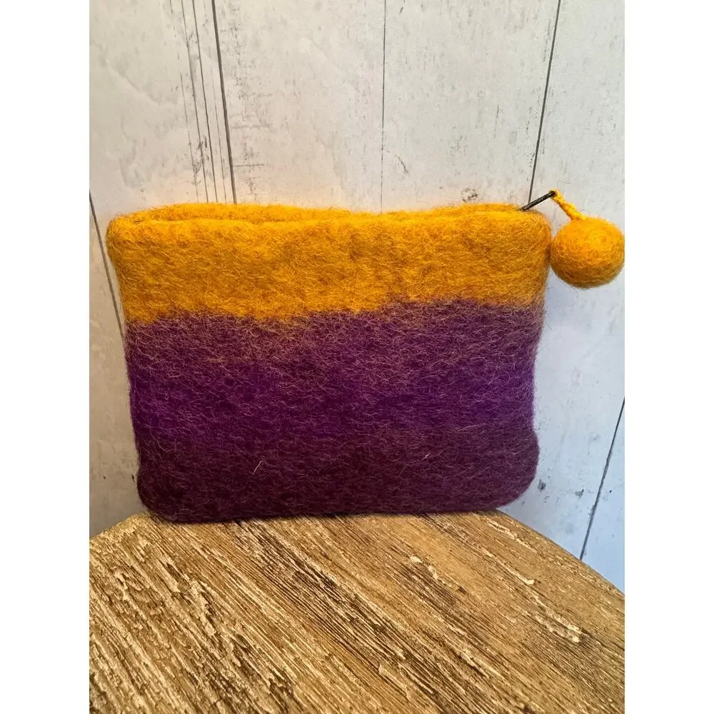 Felted Wool Coin Purse Wallet Cute Purple Yellow NEW! Wallets Boho Striped